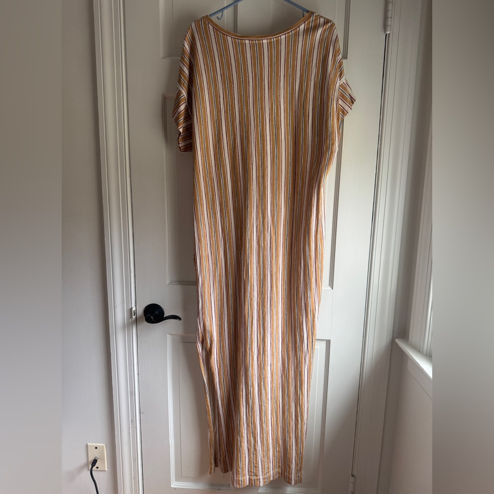 FP Beach Striped Maxi Dress L 100% Cotton Mustard Boho Pockets - Picture 8 of 8
